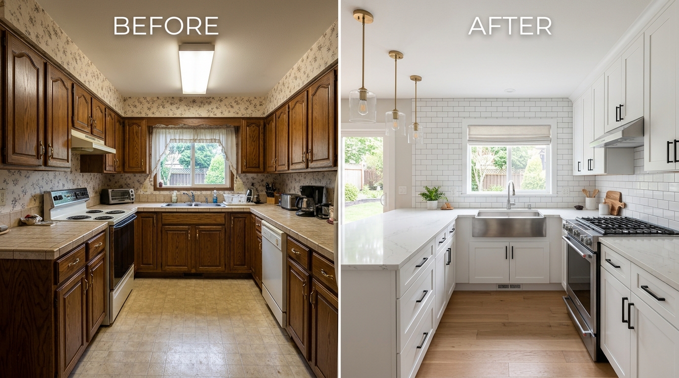 Before and after kitchen remodeling comparison