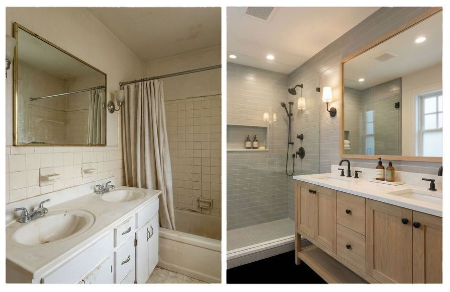 Before and after bathroom remodeling comparison
